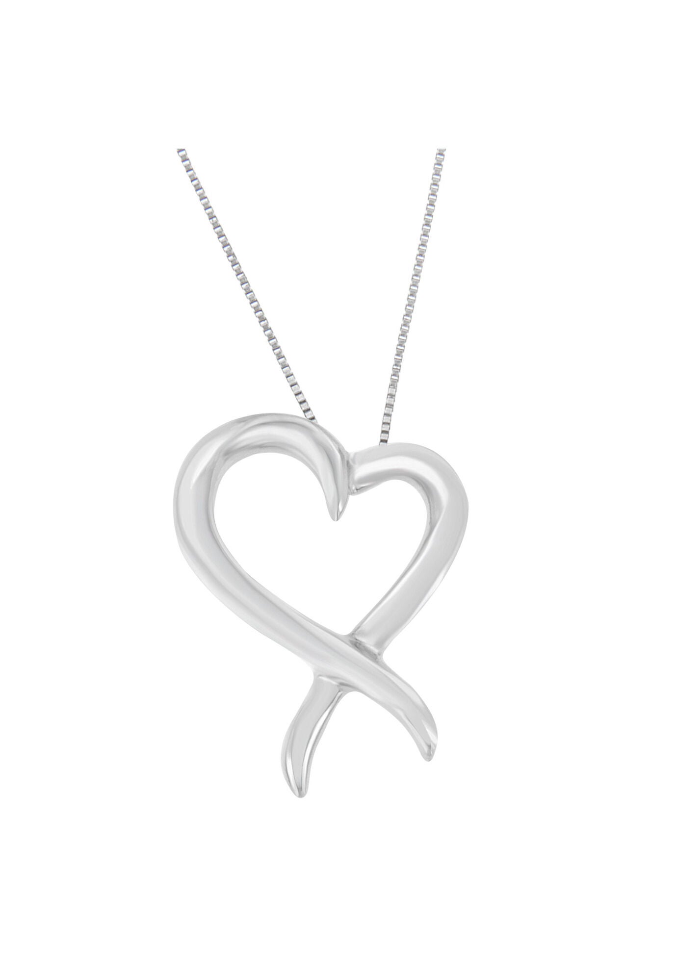 Silver Open Heart-Shaped Awareness Ribbon Pendant Necklace, , on-hover image number 1