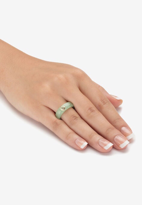 10K Yellow Gold Bezel Set White Topaz Jade Ring Jewelry, , alternate image number null