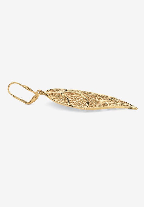 Filigree Leaf Drop Earrings In Yellow Goldtone, , on-hover image number null