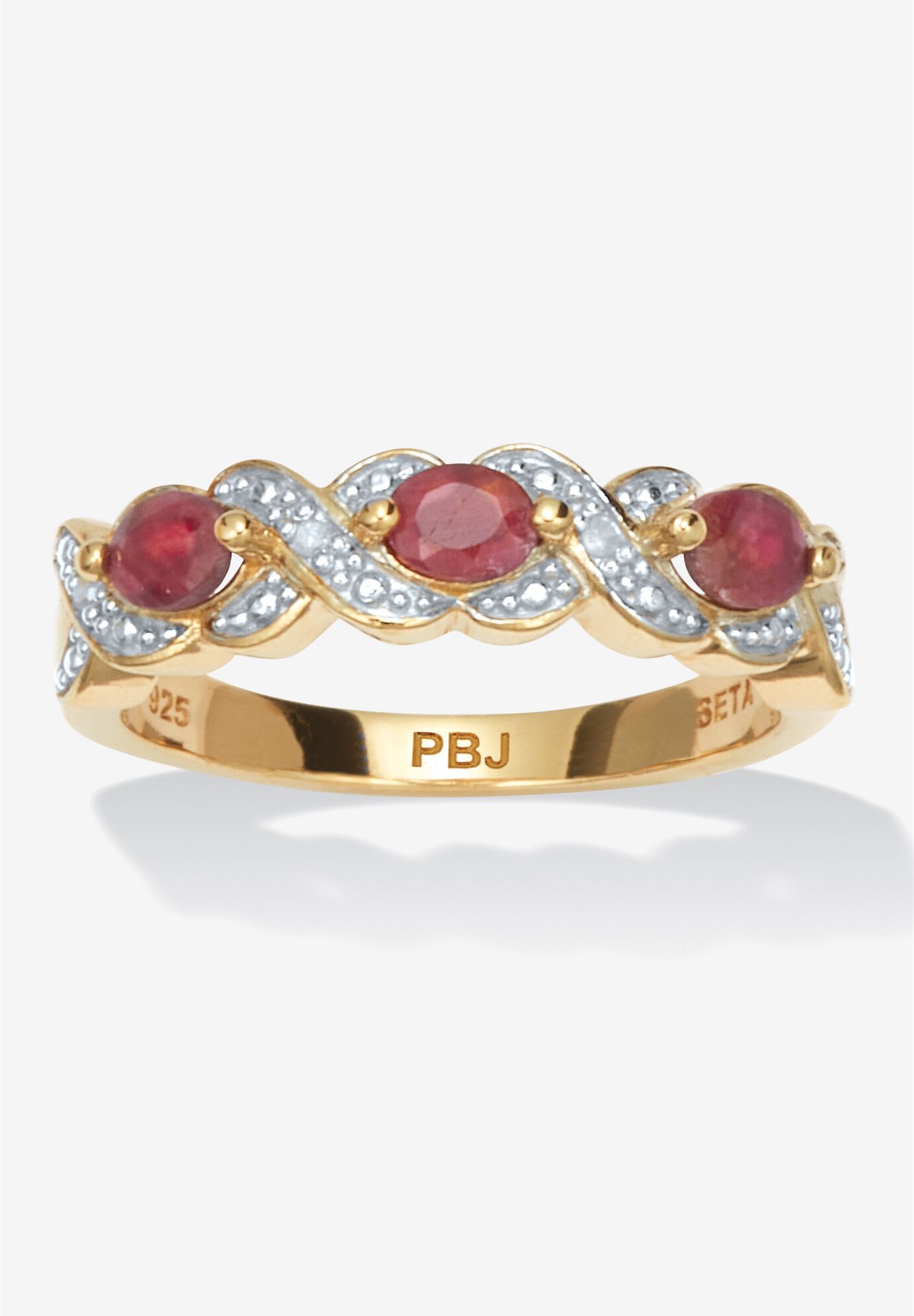 .62 Tcw Oval Genuine Ruby Diamond Accent 18K Gold-Plated Sterling Silver Ring, RED, hi-res image number 0
