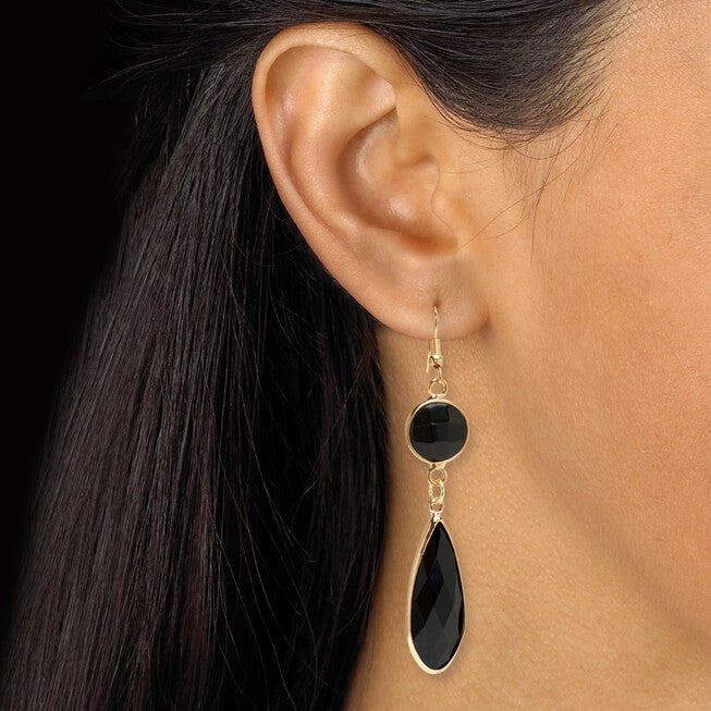 Black Crystal Goldtone Vintage-Inspired Necklace and Earring Set, BLACK, alternate image number null
