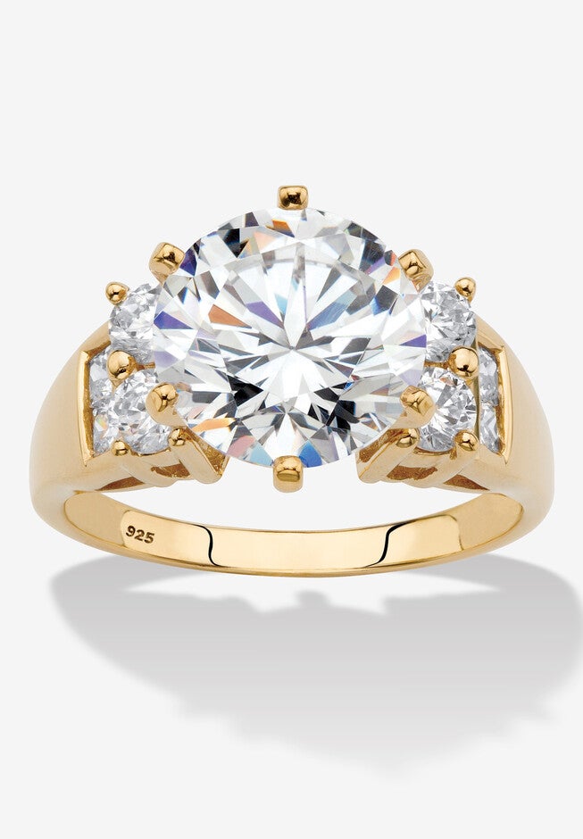 4.66 Cttw. 14K Yellow Gold-Plated Sterling Silver Ring Round Cubic Zirconia Engagement Ring, GOLD, hi-res image number 0