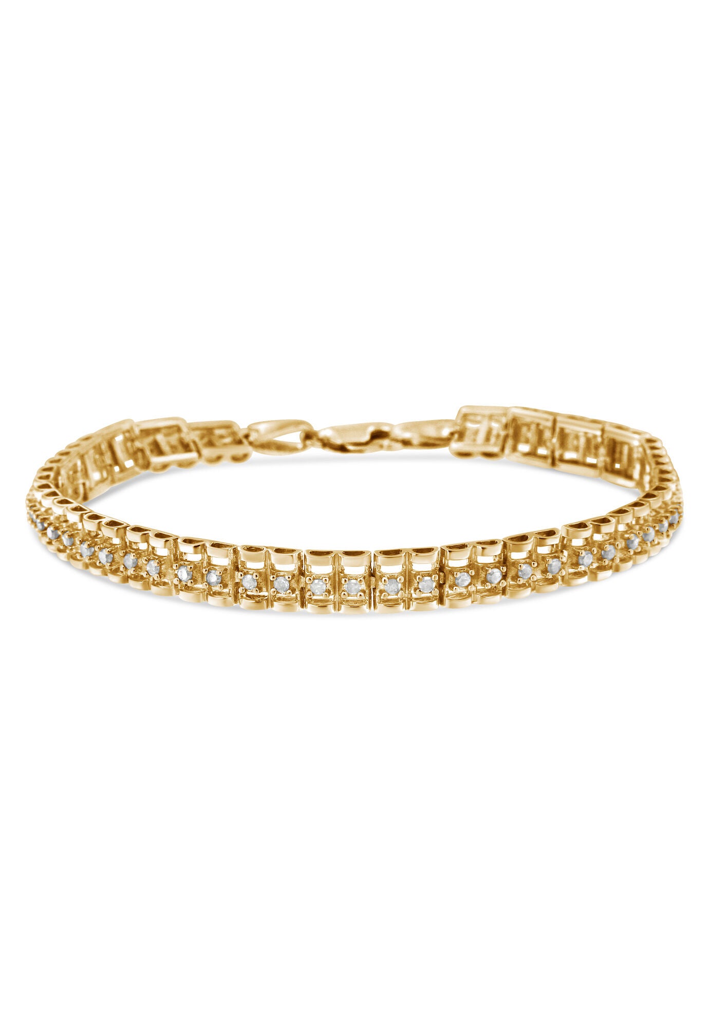 Yellow Gold Plated Sterling Silver 1/2 Cttw Diamond Doublelink Tennis Bracelet, , on-hover image number 1