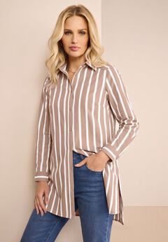 Kate Long-Sleeve Crisp Cotton-Blend Button-Front Tunic