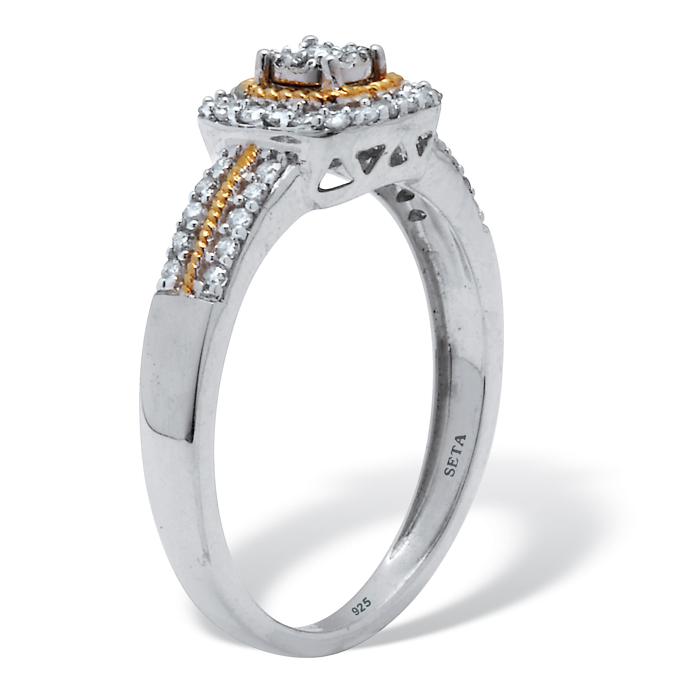 .24 TCW Diamond Sterling Silver Tutone Halo Engagement Ring, WHITE, on-hover image number 1