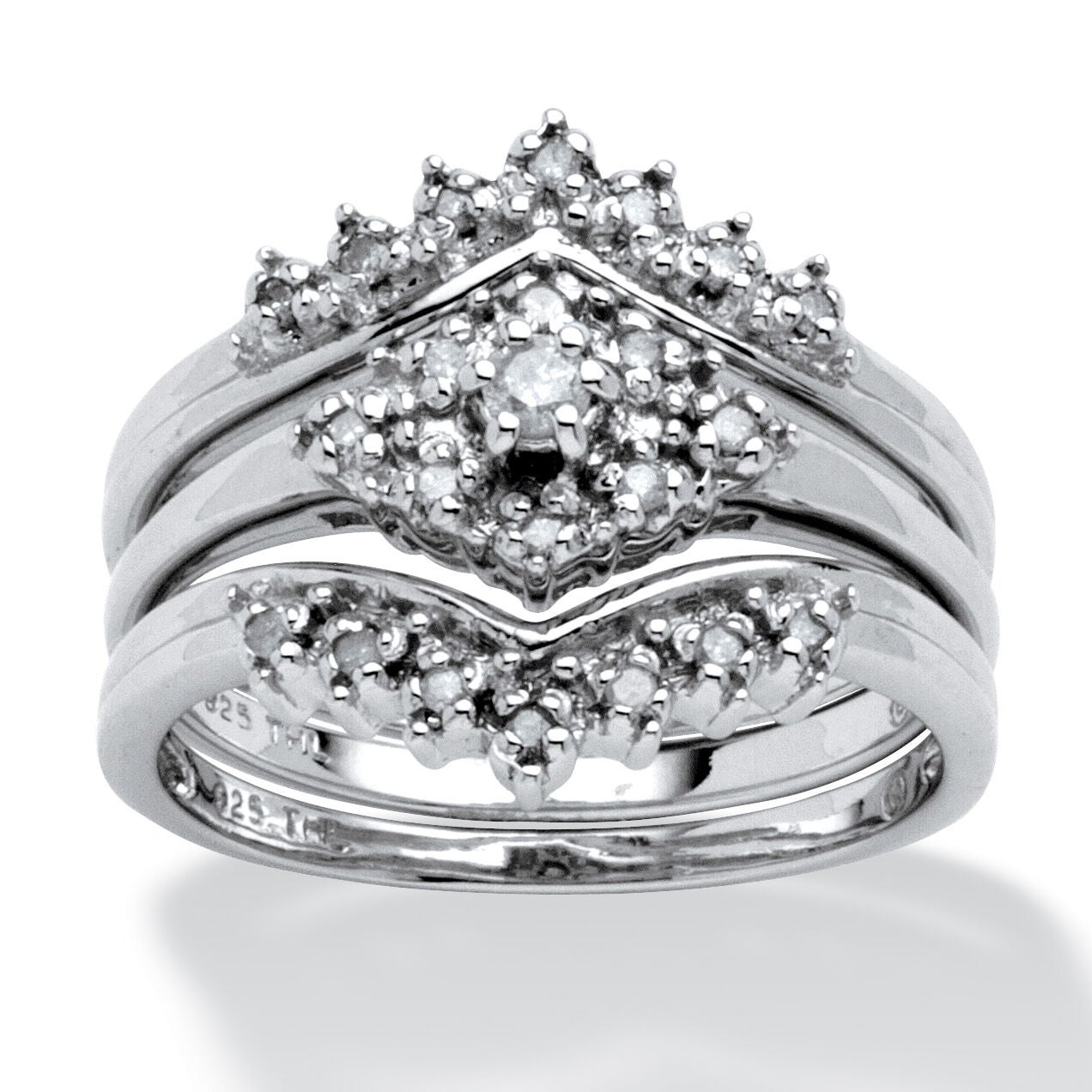 1/5 TCW Round Diamond Bridal 3-Pc. Set Platinum-plated Sterling Silver, WHITE, hi-res image number 0