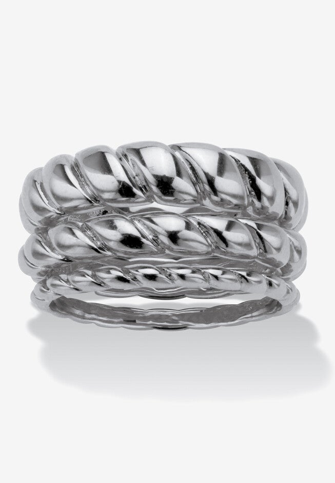 3-Piece Silvertone Ring Set Jewelry, SILVER, hi-res image number null