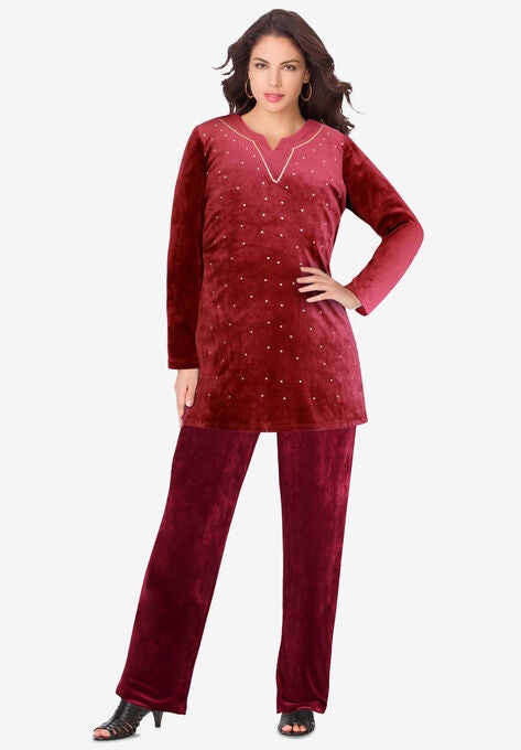 Velour Tunic & Pant Set, RICH BURGUNDY, hi-res image number null