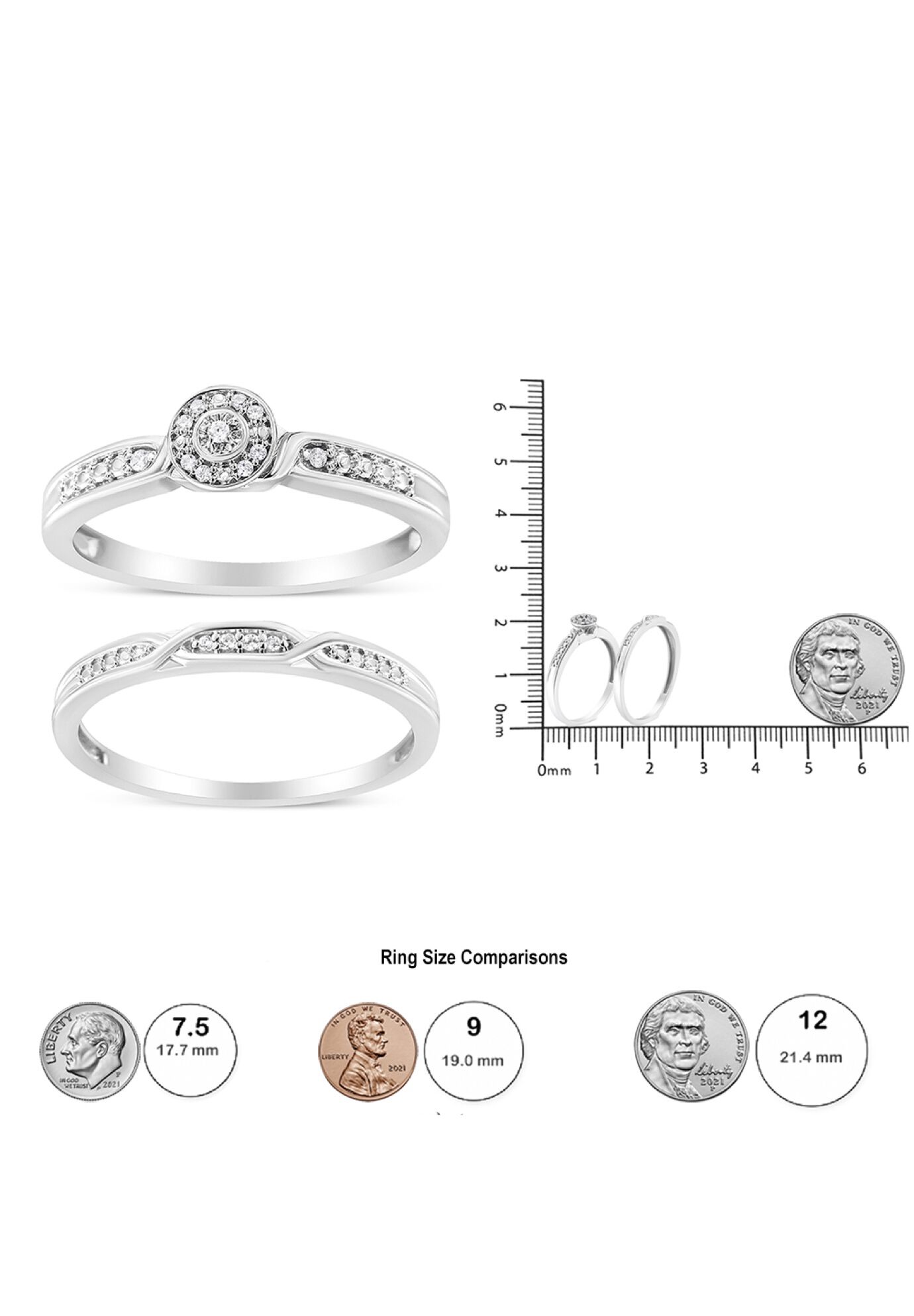 Silver Diamond Accent Frame Twist Shank Bridal Set Ring And Band, , alternate image number 4