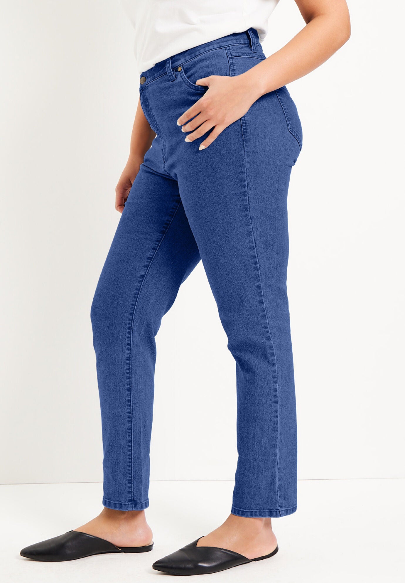 StraightLeg Jeans June Fit Denim Style, Dark Blue Catherines