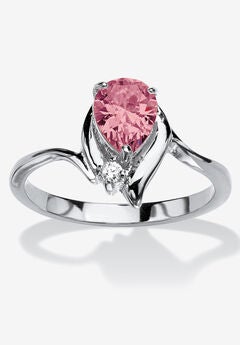 Silvertone Simulated Pear Cut Birthstone And Round Crystal Ring Jewelry