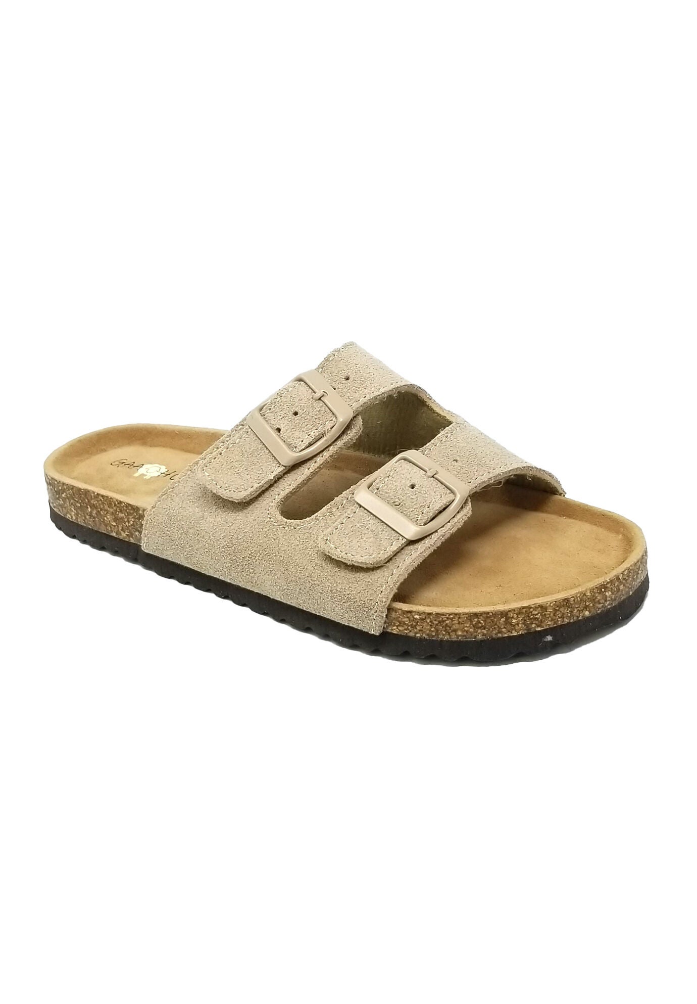 Suede Leather 2 Strap Footbed Sandal, TAN, hi-res image number 0