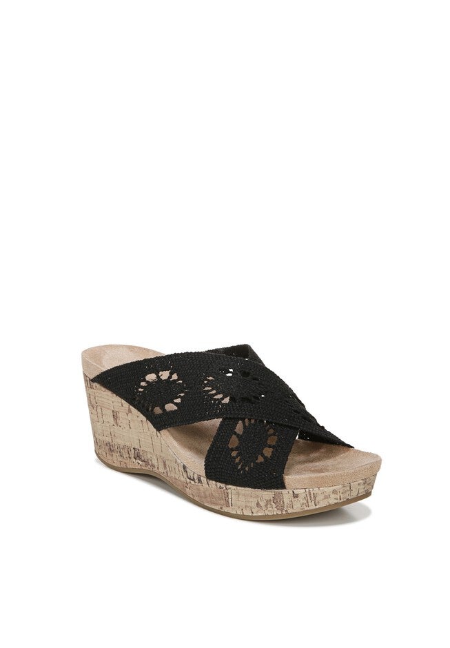 Donna Wedge Sandals , BLACK CROCHET, hi-res image number null