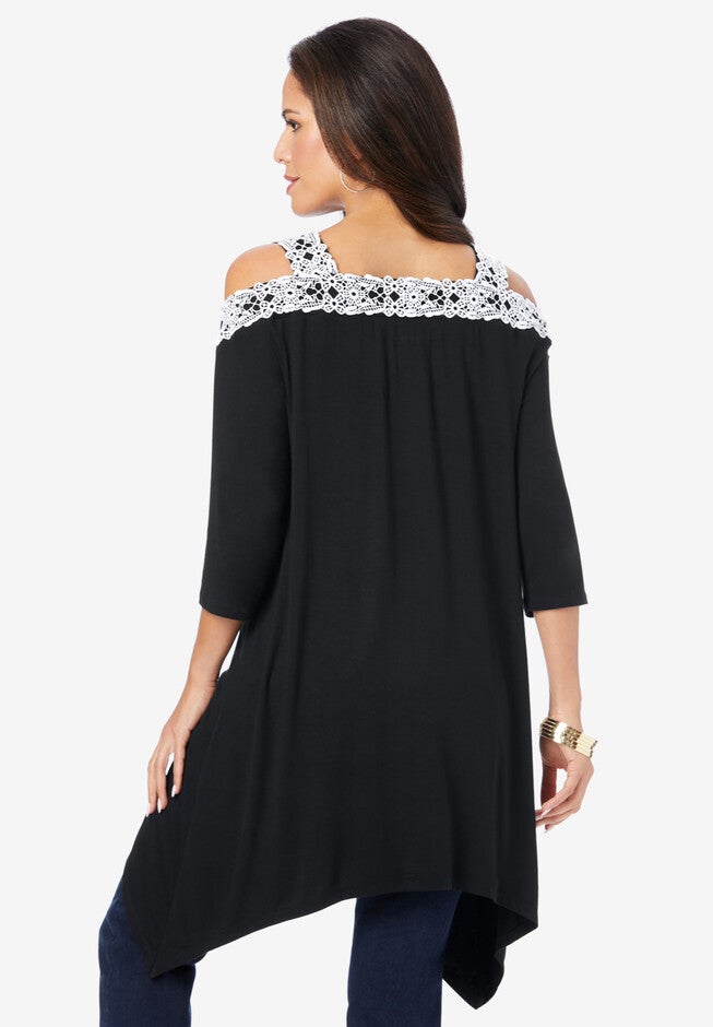 Cold-Shoulder Handkerchief-Hem Ultra Femme Tunic, , on-hover image number null