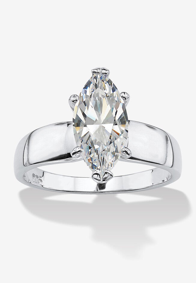 2.11 Cttw. Marquise-Cut Cubic Zirconia .925 Sterling Silver Solitaire Ring, SILVER, hi-res image number null