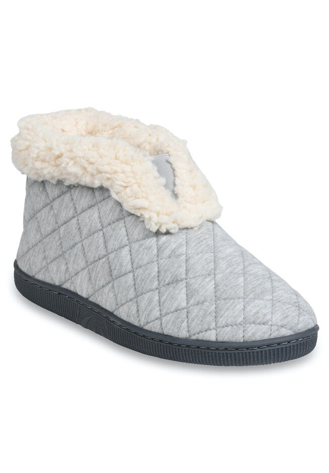 Quilted Jersey Elastic Front Slipper Boot Slippers, GREY, hi-res image number null