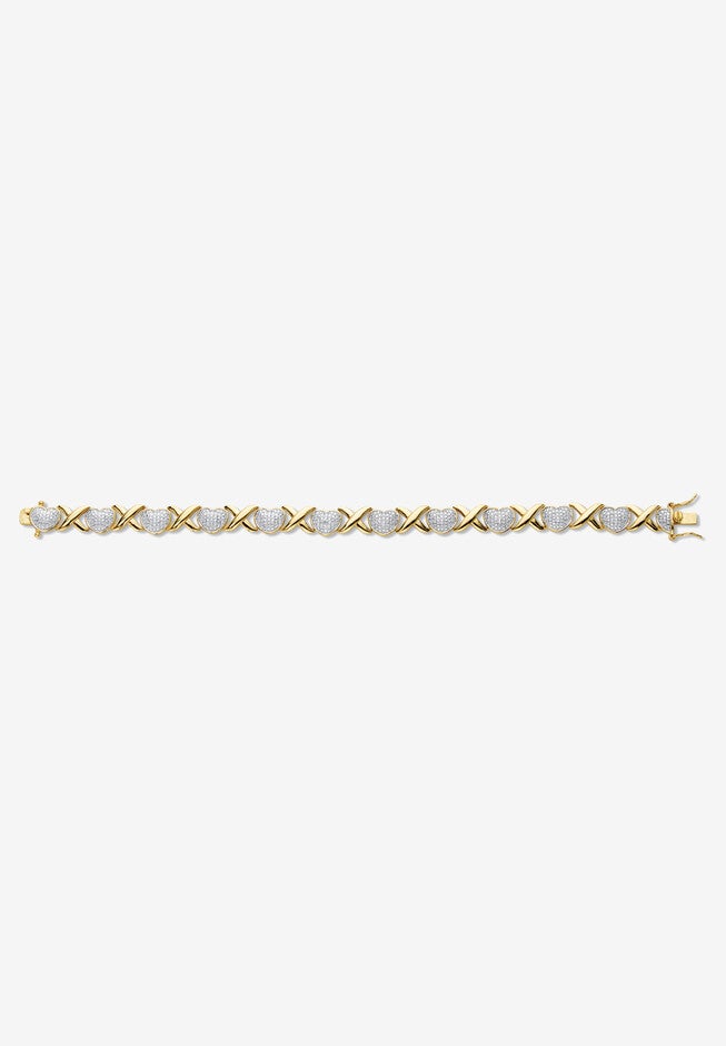 Yellow Gold-Plated Hearts And Kisses Bracelet, Diamond Accent 7.5 Inches, , alternate image number null