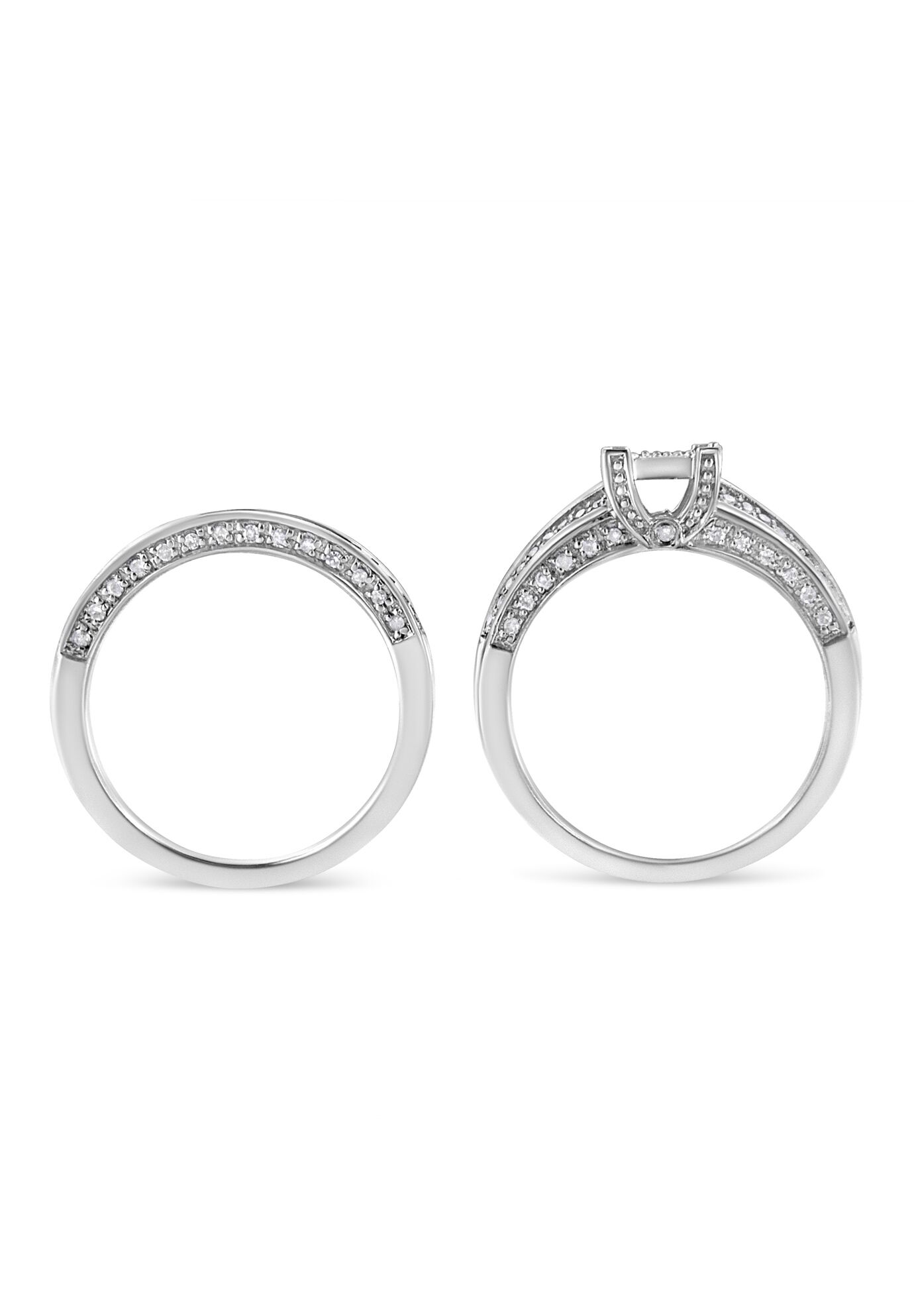 Silver 3/4 Cttw Prong Set Round Diamond Composite Engagement Ring And Band Set, , alternate image number 3