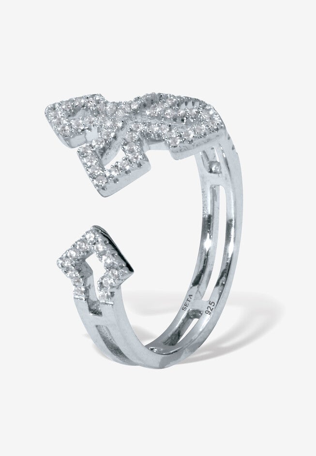 .35 Tcw Round Cubic Zirconia Sterling Silver Gothic Cross Ring, , on-hover image number 1