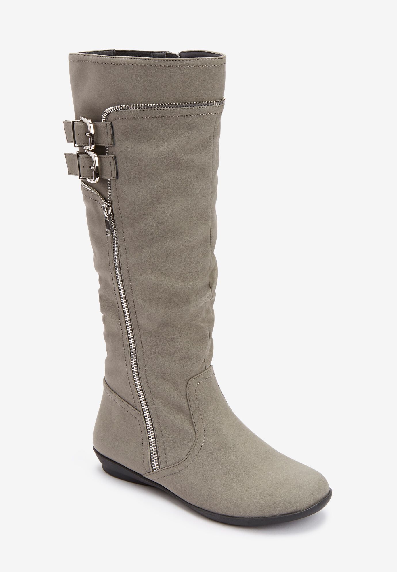 Wide Calf Boot Pasha with Full Inside Zipper Slate Grey