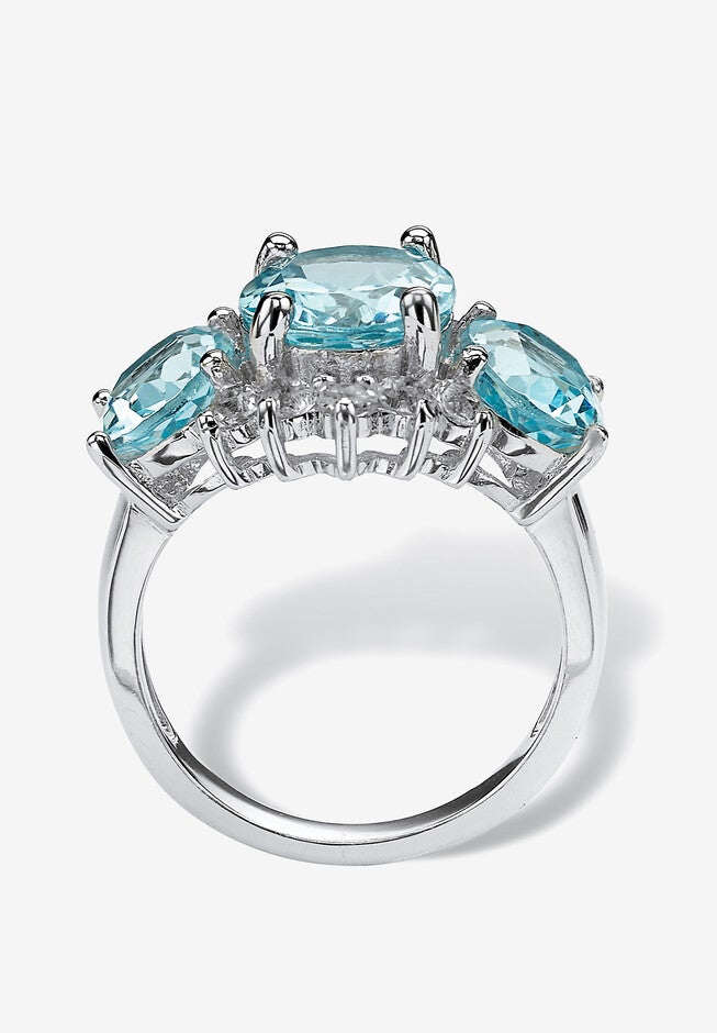 10.25 Tcw Genuine Oval-Cut Blue Topaz Ring In Platinum-Plated Sterling Silver, , on-hover image number 1