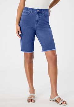 Plus Size Frayed Hem Bermuda Jean Shorts
