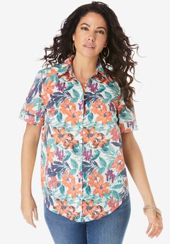 Plus Size Kate Short Sleeve Easy Cotton-Blend Button-Front Shirt
