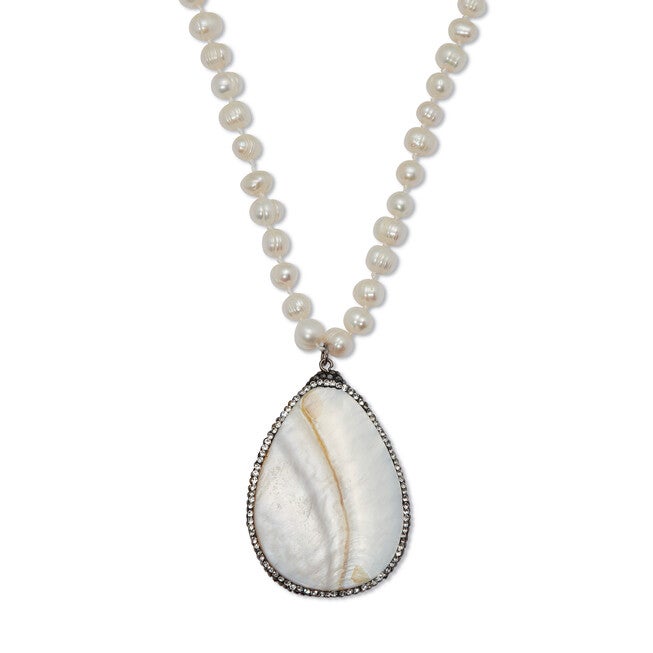 Round Genuine Cultured Freshwater Pearl Silvertone Pendant Necklace 48-inch, WHITE, hi-res image number null