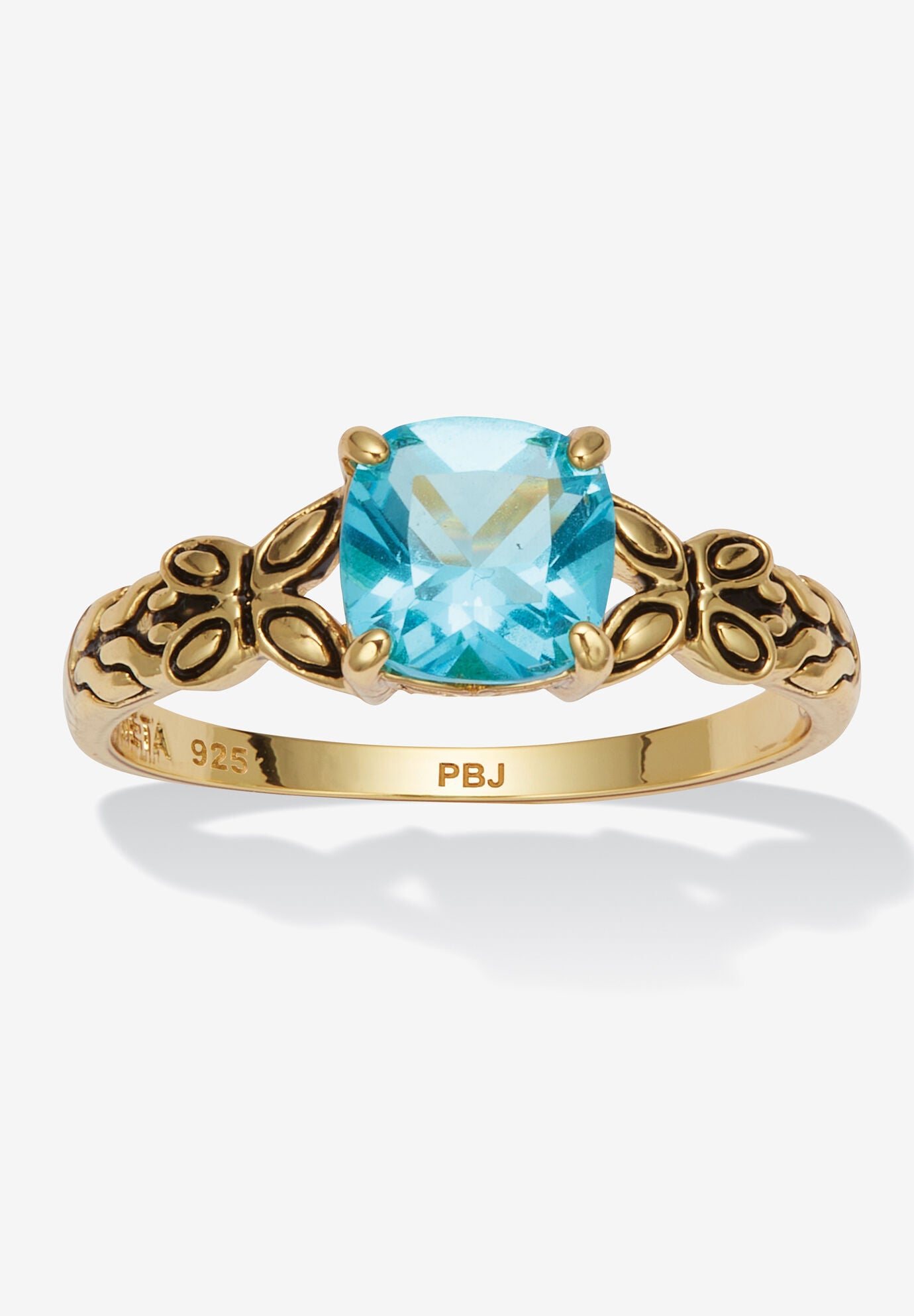 Cushion Cut Birthstone Ring In Gold-Plated Sterling Silver, DECEMBER, hi-res image number 0