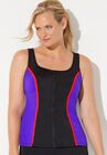 Chlorine Resistant Colorblock Zip Front Tankini Top, VIOLET PINK, hi-res image number null