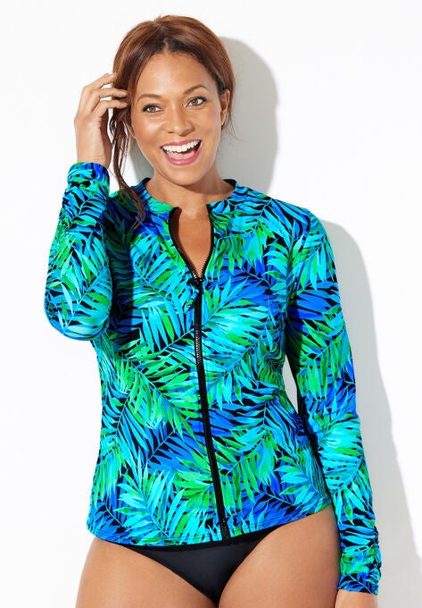 Chlorine Resistant Zip Up Swim Shirt, , hi-res image number null
