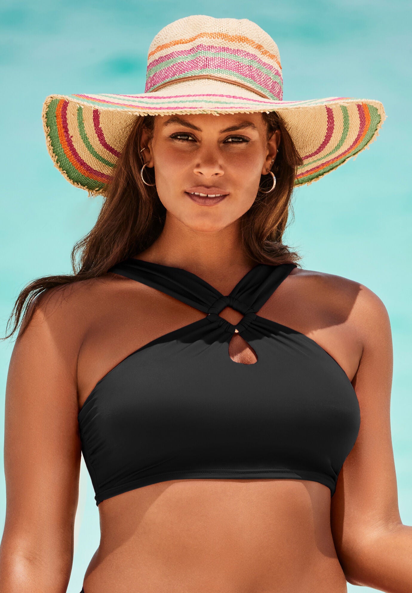 High Neck Halter Bikini Top, BLACK, hi-res image number 0