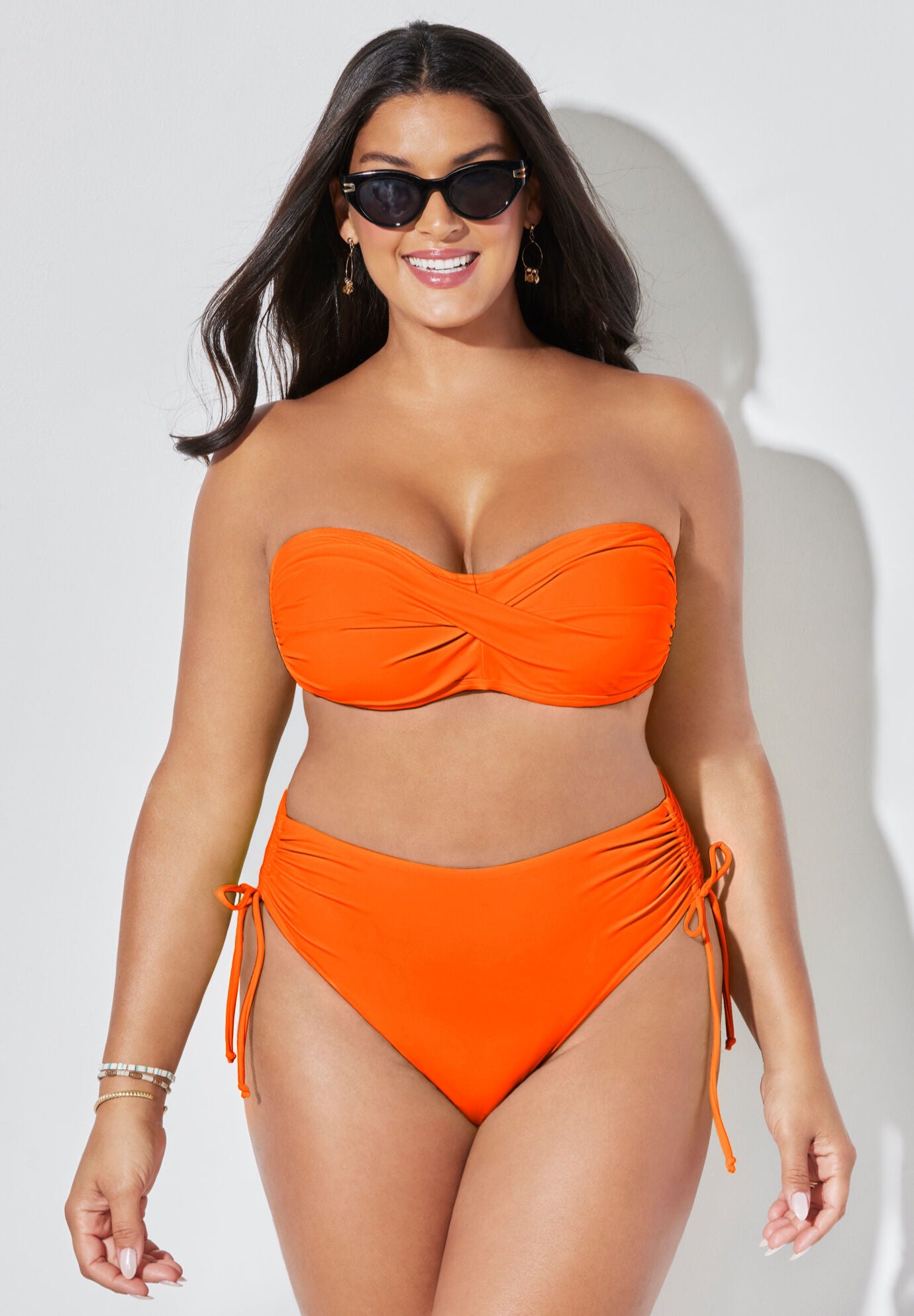 Valentine Ruched Bandeau High Waist Side Tie Bikini Set, , hi-res image number 0