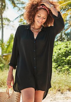 Shea High-Low Button Front Cover Up Shirt, 