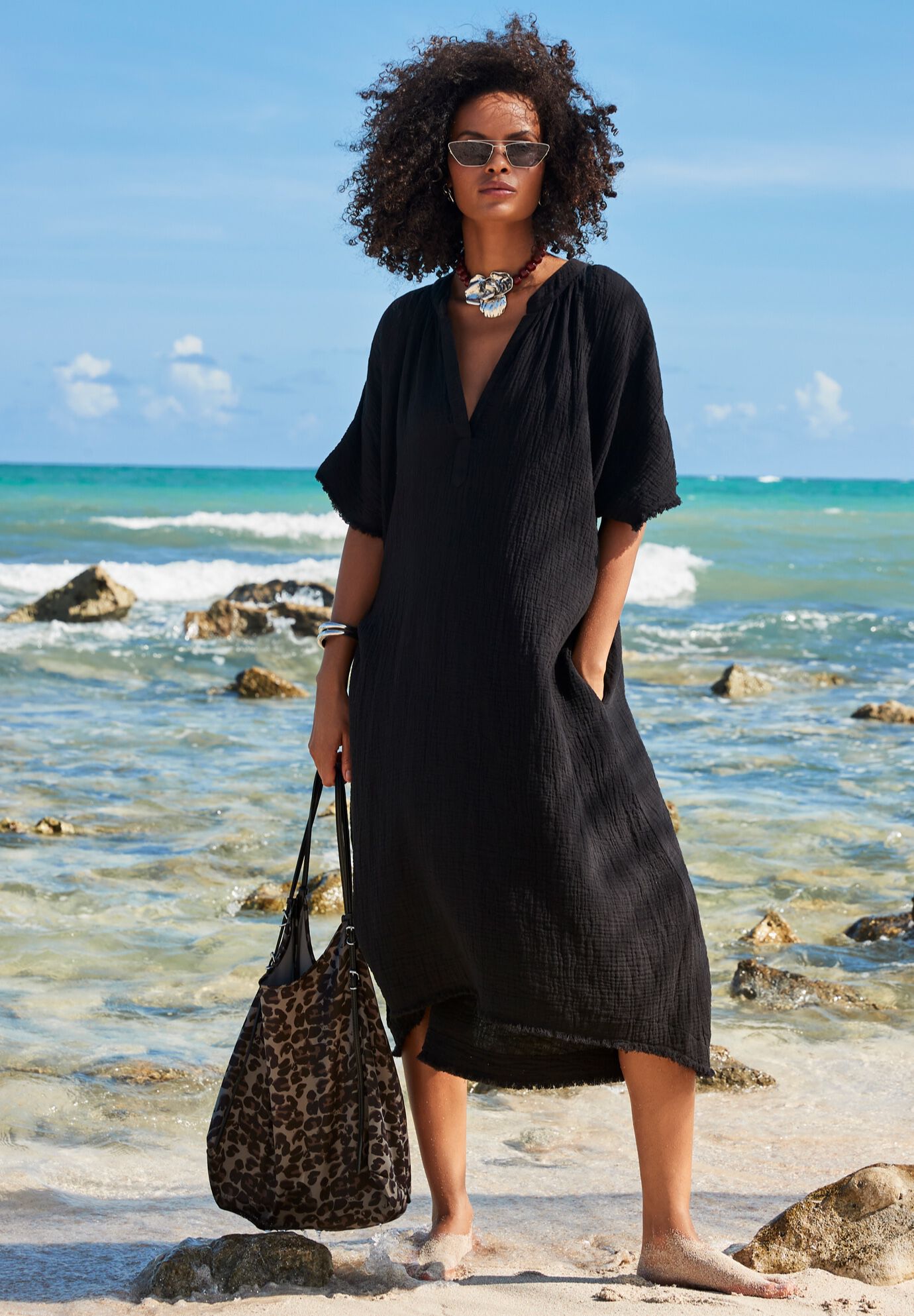 Cotton Gauze High-Low Sun Dress Cover Up