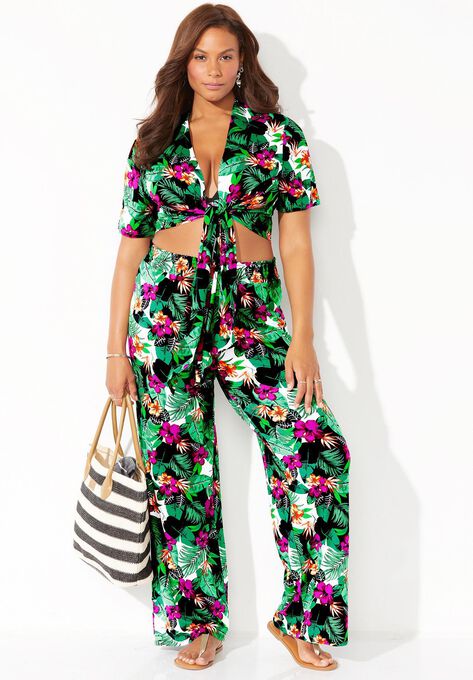 Raeann Tie Front Crop Top Cover Up, , alternate image number null