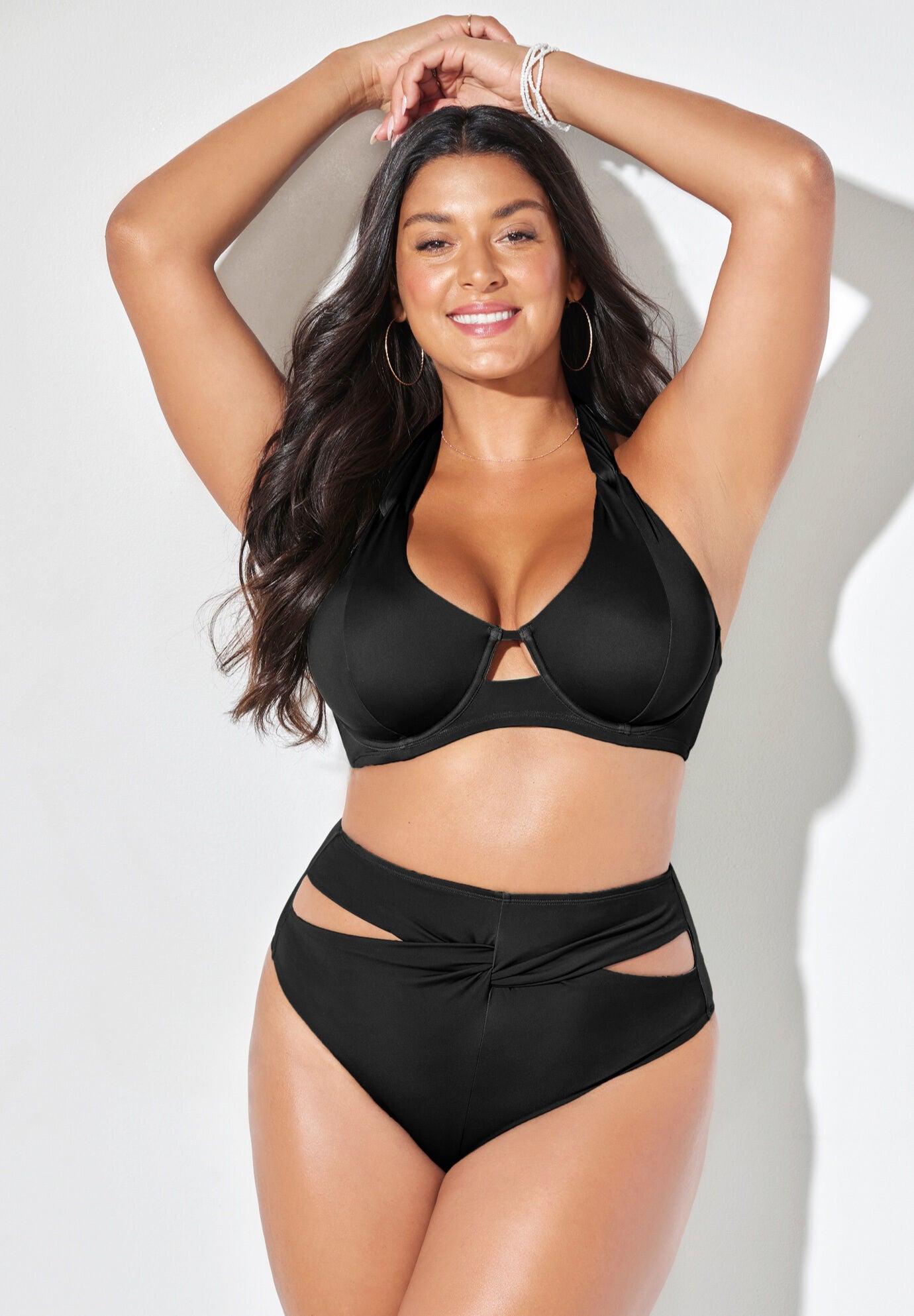 Loop Strap Underwire Halter High Leg Bikini Set, , alternate image number 3