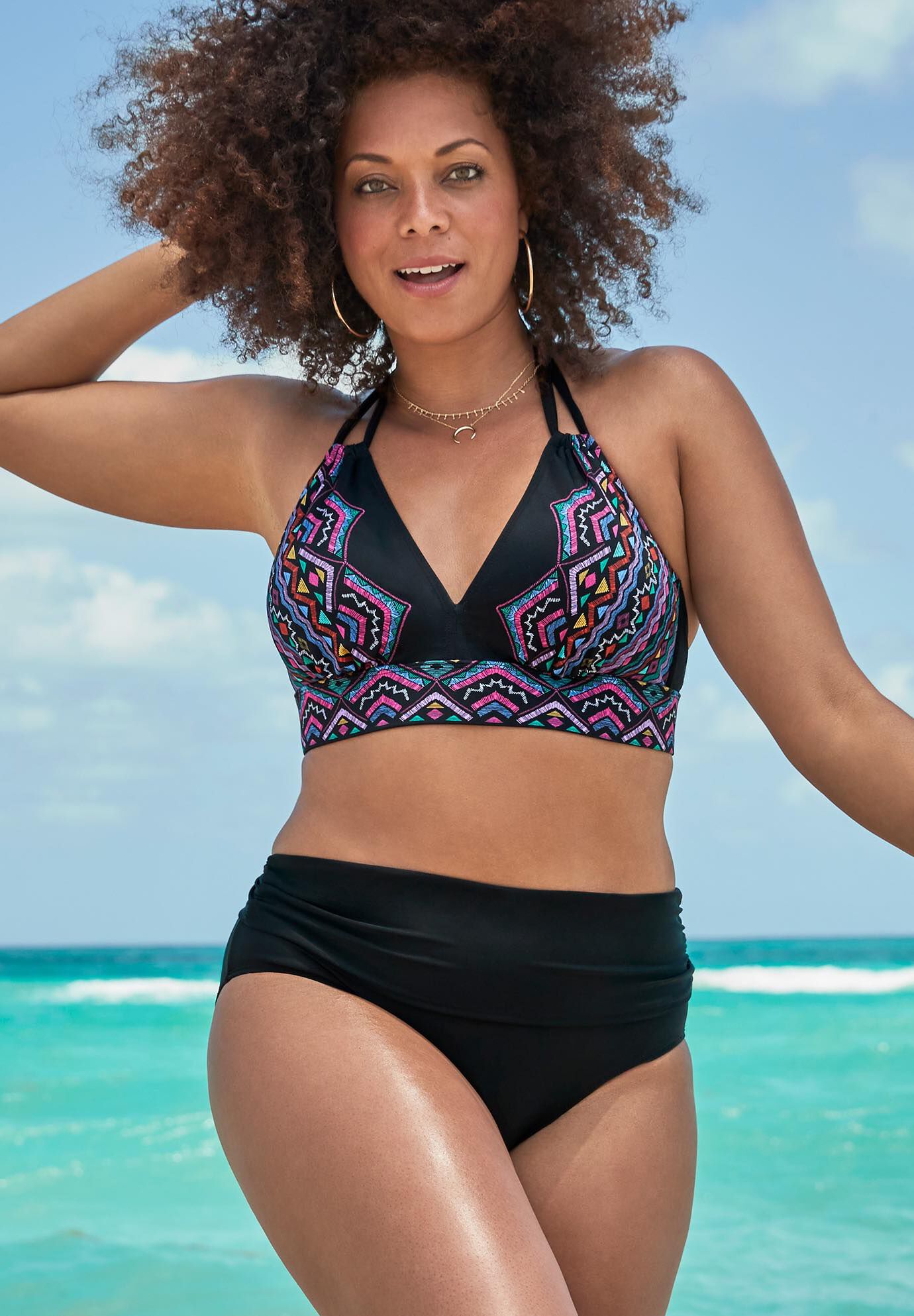 Loop Strap Halter Bikini Set With Foldover Brief, , hi-res image number 0