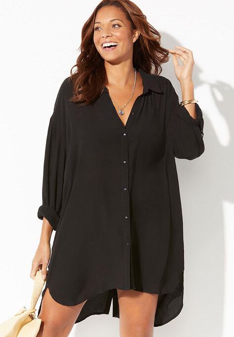 Shea High-Low Button Front Cover Up Shirt, , alternate image number null