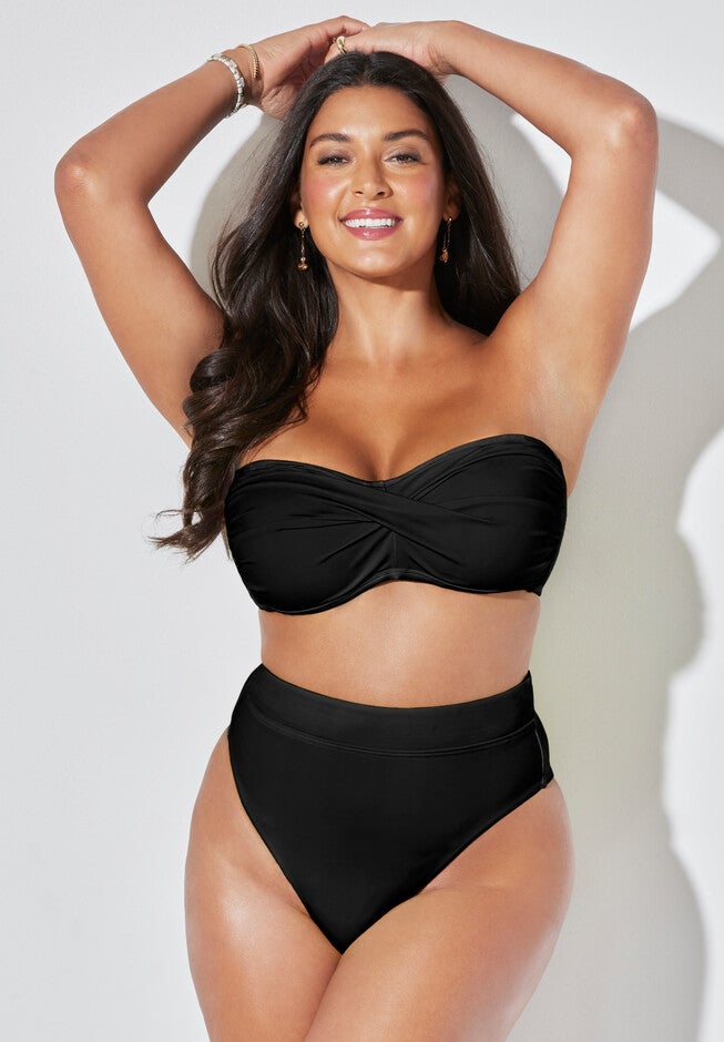 Valentine Ruched Bandeau High Waist Bikini Set, , hi-res image number null