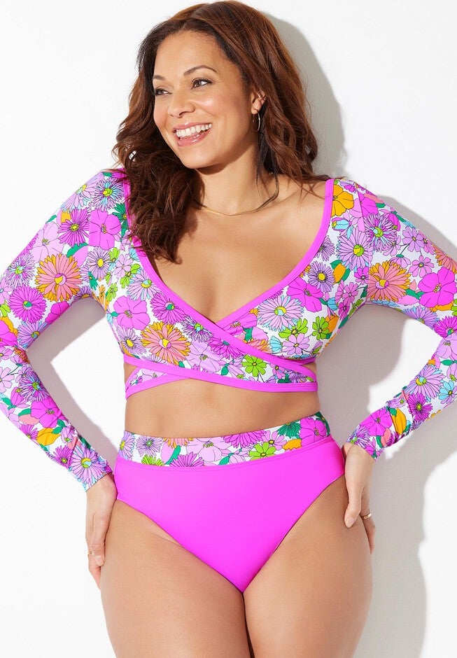 Wrap Front Bikini Top with High Waist Cheeky Brief, , alternate image number null