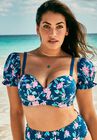 Puff Sleeve Underwire Bikini top, FLORAL PARADISE BLUE, hi-res image number null