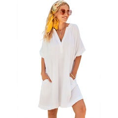 Cotton Gauze V-Neck Cover Up
