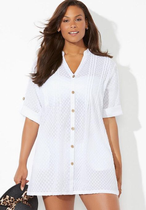 Brynn Sheer Button Up Cover Up Shirt, , alternate image number null