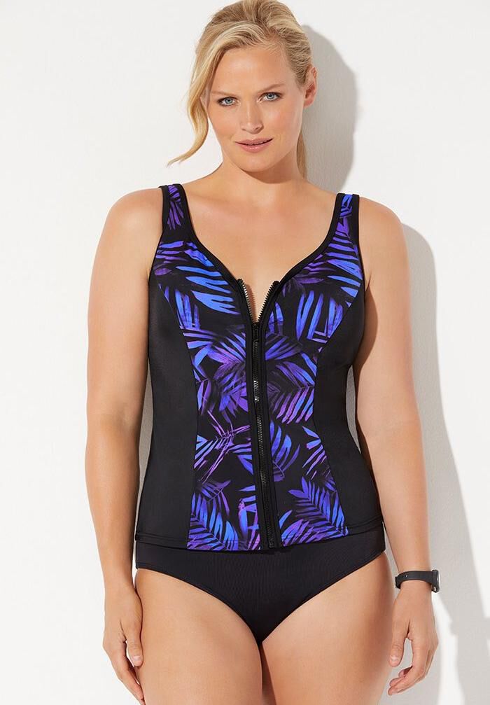 Chlorine Resistant Sweetheart Zip Front Tankini Set, , alternate image number 2