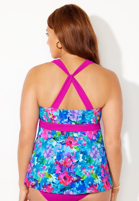 Longer Length Surplice Tankini Top, , on-hover image number null