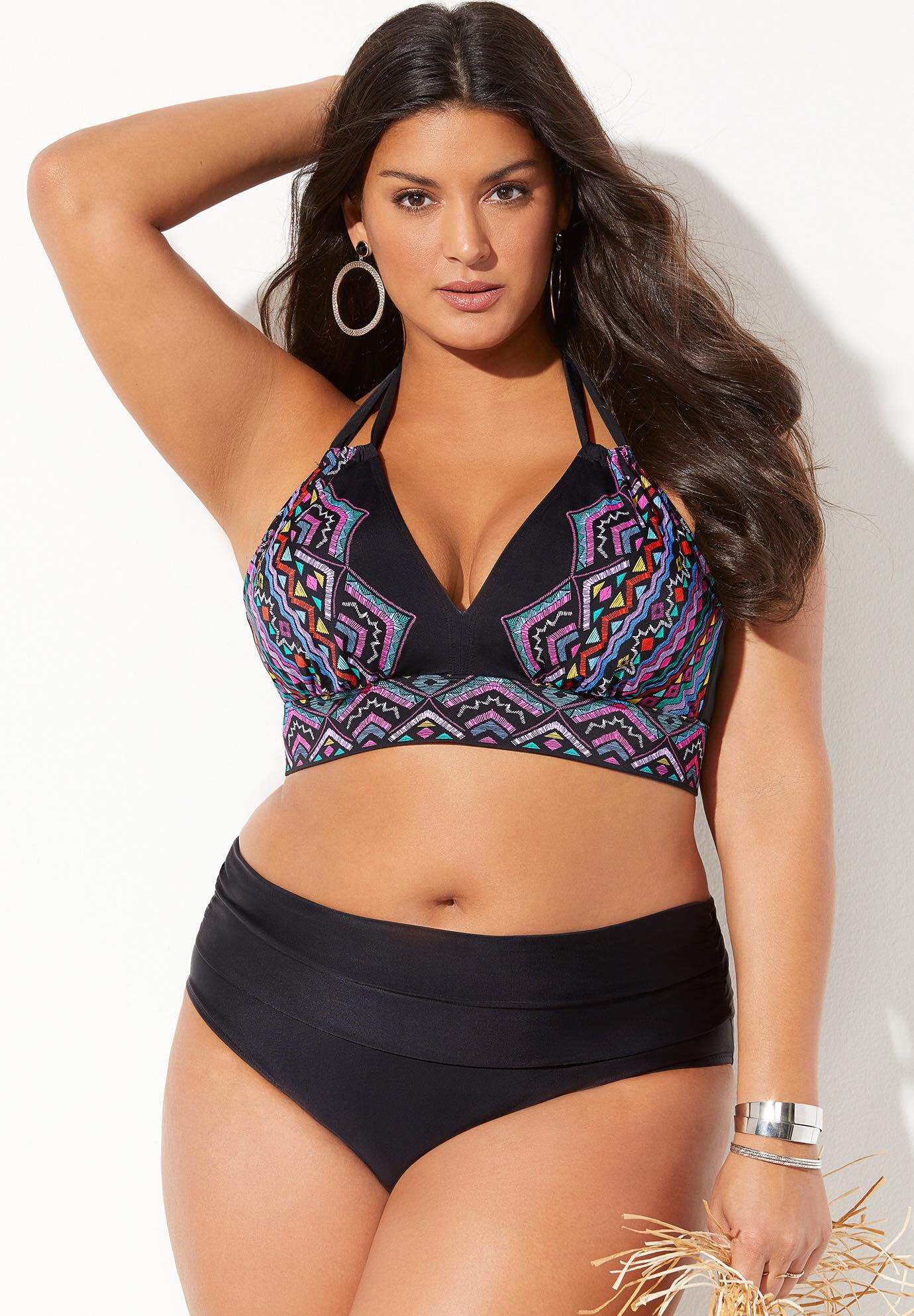 Loop Strap Halter Bikini Set With Foldover Brief, , alternate image number 2