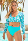 Ambition Long Sleeve Cropped Bikini Top, PALM PRINT, hi-res image number 0