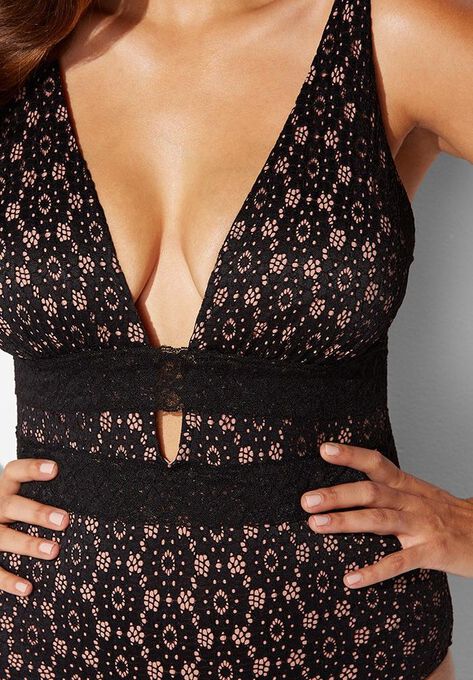 Lace Plunge One Piece Swimsuit, , alternate image number null