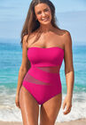 Mesh Wrap Bandeau One Piece Swimsuit, BRIGHT BERRY, hi-res image number 0